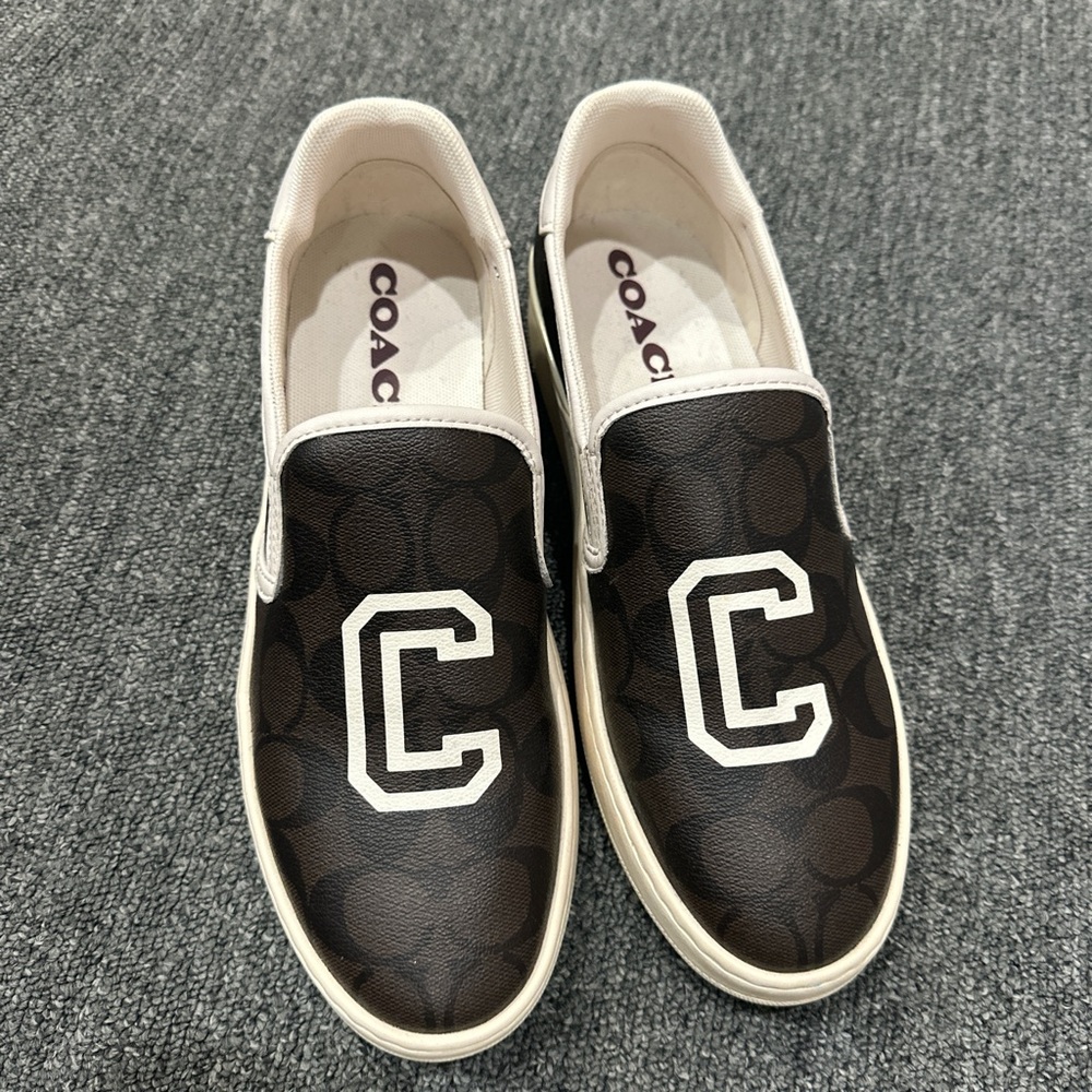 Coach Men's Black and White Slip-On Loafers